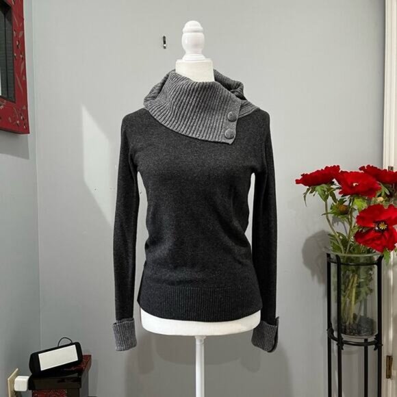 NEW Banana Republic Wool Cashmere Classic Two Tone Ribbed Cowl Neck Sweater XS - Picture 8 of 16